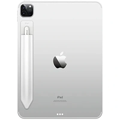Abbildung von elago Stifthalter Kompatibel mit Apple Pencil USB C, 2. und 1. Generation, Starke Klebehülle, Befestigung an Tablet Hülle, PU Leder weiches Lycra Material (Weiß)