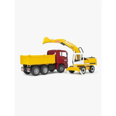 Abbildung von Bruder MAN TGA Kipplastwagen + Liebherr Schaufelbagger 1:16