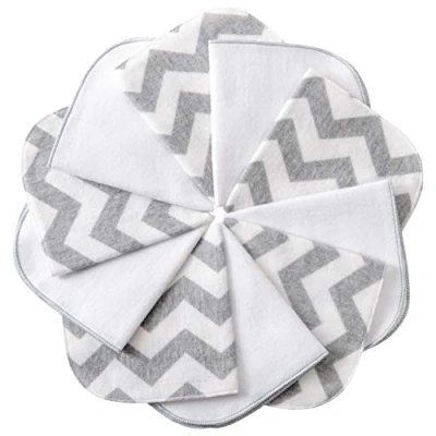 Abbildung von mimaDu Molton Waschlappen Baumwolle kleine Baby klein Mini Oeko TEX Flanellwaschlappen 10er Set 25x25 cm grau weiß Zickzack