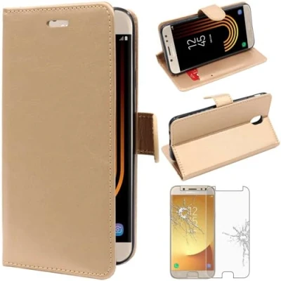 Abbildung von ebestStar kompatibel mit Samsung Galaxy J5 2017 Hülle SM J530F Kunstleder Wallet Case Handyhülle (PU Leder), Kartenfächern, Standfunktion, Gold + Panzer Schutz Glas