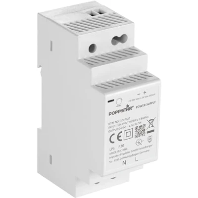 Abbildung von Poppstar 24V Trafo Hutschiene 36W (Input 100 240 V AC 50/60 Hz, Output 24 DC 1,5 A 36 W) Hutschienen Netzteil Klingeltrafo
