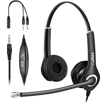 Abbildung von Headset PC 3,5mm Klinke mit Mikrofon Noise Cancelling, On Ear Stereo Kopfhörer Handy für Laptop Smartphone Computer Gaming PS4, Business Home Office Call Center Zoom Skype, Klare Chat, Komfort