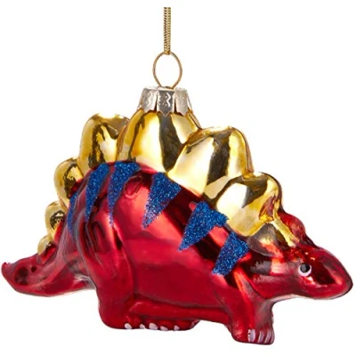 Abbildung von BRUBAKER Dinosaurier Rot Handbemalte Weihnachtskugel aus Glas Mundgeblasener Christbaumschmuck Figuren lustig Deko Anhänger Baumkugel 11.5 cm