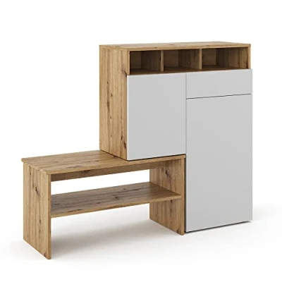 Abbildung von Vicco Schuhschrank Selena, Eiche/Weiß, 125 x 102 cm mit Sitzbank