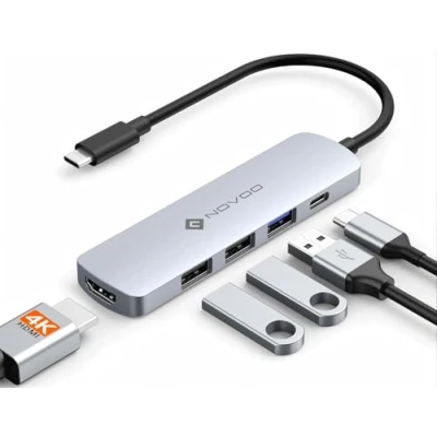 Abbildung von NOVOO 5 in 1 USB C Hub, Adapter auf HDMI 4K, Aufladen 100 W PD, x 3, Multiport, kompatibel mit MacBook Air Pro Chromebook