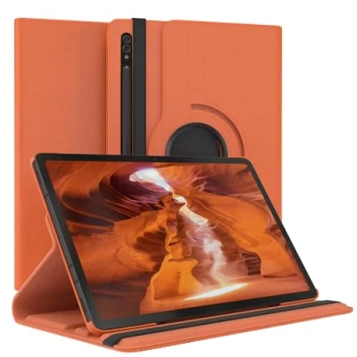 Abbildung von EAZY Case Tablet Hülle für Samsung Galaxy Tab S8 Schutzhülle 11 Zoll Smart Cover Rotationcase zum Aufstellen Klapphülle 360 drehbar mit Standfunktion Tasche Kunstleder Orange