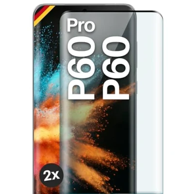 Abbildung von moex Full Screen Schutzglas kompatibel mit Huawei P60 / Pro Schutzfolie randlos, ganzer Bildschirm, Curved 3D Folie, Clear 2x Schwarz