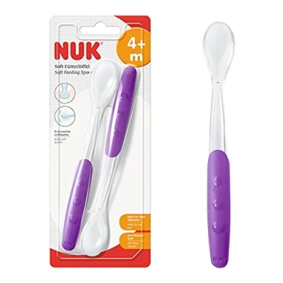 Abbildung von NUK 10255065 EASY LEARNING Fütterlöffel Soft, extrasoftes Silikon Löffelteil, langer Anti Rutsch Griff, 2 Stück, BPA frei, Farbe nicht frei wählbar