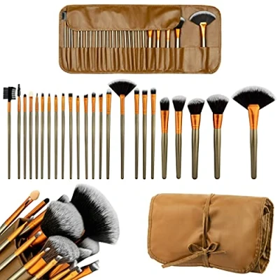 Abbildung von PROFICO pinsel Set Makeup Professionelles Make Up mit Etui 24 Stück Synthetik Pinsel, Puderpinsel, Foundation Concealer Lippenpinsel Blush Augenpinsel Braun