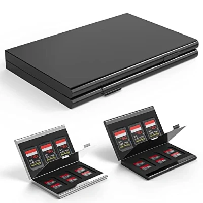 Abbildung von AYCLIF Aluminium Speicherkartenetui Stoßfestes für 12 Micro SD SDXC SDHC TF Karten und 6 (Schwarz)