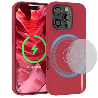 Abbildung von EAZY Case Silikonhülle für iPhone 16 Pro Hülle mit Qi Charging Silikon Schwarz weich stoßfeste Handyhülle Schutzhülle Kameraschutz Dünn Schutz Cover TPU Phone Bumper in Beere