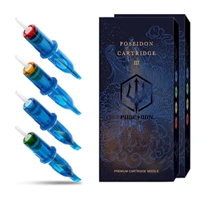 Abbildung von POSEIDON V3 Tattoo Patrone Nadeln 30Pcs mit Membran Sicherheit Patronen Einweg Nadel für Künstler gebogen/Runde Magnum (1011RL)