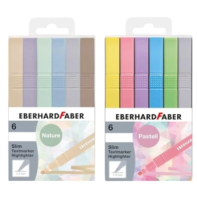 Abbildung von EBERHARD FABER 599041 Textmarker Set Slim, 12 Marker Stifte in Natur und Pastellfarben, Strichstärke 1 4 mm