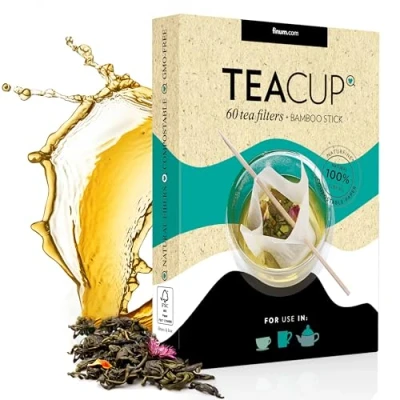 Abbildung von finum® TEACUP 60 Filters + Bamboo Stick Teebeutel Für Losen Tee aus Papier Kompostierbar Teefilter FSC Zertifiziert Filter Tassen u. Kannen