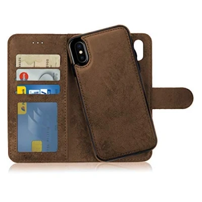 Abbildung von MyGadget Flip Case für iPhone XS Max [ abnehmbare Magnet Hülle ] Handyhülle aus Kunstleder Klapphülle mit Kartenfach Schutzhülle in Braun