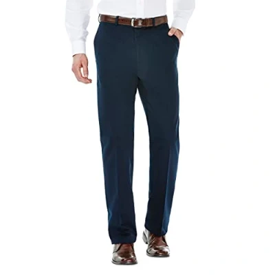 Abbildung von Haggar Herren Hose für Arbeit bis Wochenende, versteckte erweiterbare Taille, Klassische Passform, Flache Vorderseite, Dunkles Marineblau, 36W / 30L
