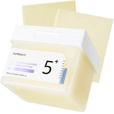 Abbildung von numbuzin No.5+ Vitamin Niacinamide Concentrated Pad Double Sided with Glutathione, Niacinamide, PHA &amp; LHA Exfoliation, Dark Spot, Hyperpigmentation Care 180ml/70 pads/6.08 Fl Oz