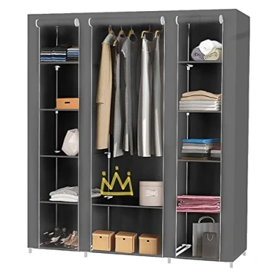 Abbildung von LANTUS Stoffkleiderschrank,Aufbewahrung für Kleidung Kleiderständer faltbar Ankleidezimmer Schlafzimmer Vintage Style,Faltschrank mit Kleiderstange,172 * 134 43cm Grau