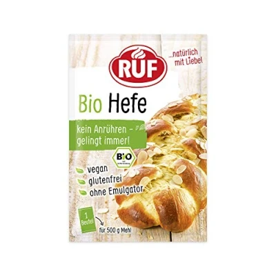 Abbildung von RUF Bio Hefe, ohne Emulgator und Anrühren, Trockenhefe für Pizza, Brot, Datschi, Hefezöpfe, Kuchen &amp; mehr, glutenfreie Trockenbackhefe, 3 x 9 g