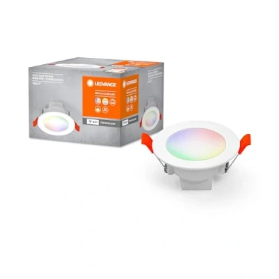 Abbildung von LEDVANCE LED SPOT INTEGRATED Ø 8,6cm, Einbauspot mit 100 Winkel für den Innenbereich, dimmbar, 4W, Farbtemperatur 2700 6500K, RGB Licht bis 16 Mio. Farben, 420 Lumen, flaches Design, weiß