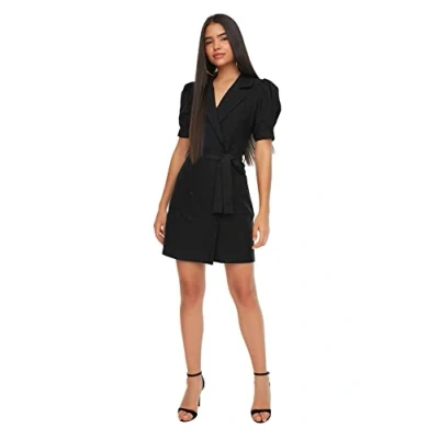 Abbildung von TRENDYOL Damen Mini Blazer, Normale Passform, gewebtes Kleid, Schwarz, 36