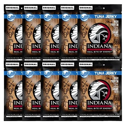 Abbildung von Indiana Tuna Jerky, 73% Protein Trockenfleisch, ohne Zuckerzusatz, Gluten frei (10 x 15g)
