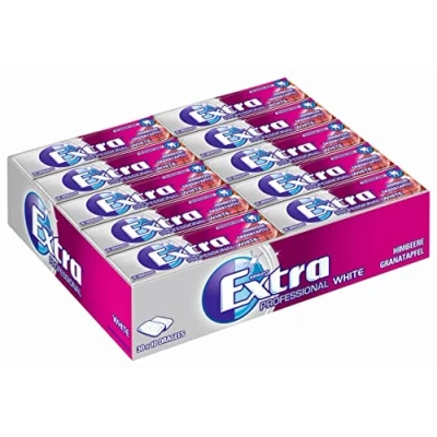 Abbildung von EXTRA WRIGLEY&#039;S Professional White Kaugummi Himbeere Granatapfel Zuckerfrei 30 Packungen (30 x 10 Dragees)