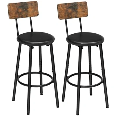 Abbildung von HOOBRO Barhocker 2er Set mit Rückenlehne, Barstühle PU Lederpolsterung, Küchenstühle Fußstütze, für Küche, Wohnzimmer, Bar, einfache Montage, Vintagebraun und Schwarz EBF31BY01G1