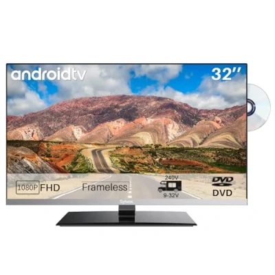 Abbildung von SYLVOX 32 Zoll Smart TV für moterhome, Buit in DVD Player, Android Sat Satellite Decoder, HBBTV Fernseher Home Campervan Truck Cruises Trailer RJ45 &amp; WiFi, Frameless 1080P FHD