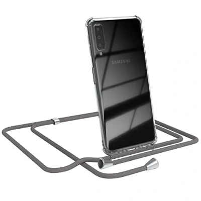 Abbildung von EAZY CASE Handykette kompatibel mit Samsung Galaxy A7 (2018) Handyhülle Umhängeband, Handykordel Schutzhülle, Silikonhülle, Hülle Band, Stylische Kette für Smartphone, Anthrazit