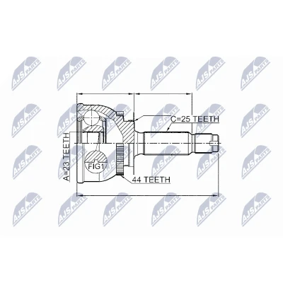 Abbildung von NTY NPZ HY 549 Gelenksatz radseitig, Vorderachse mit ABS Sensorring HYUNDAI: Coupe II, Matrix