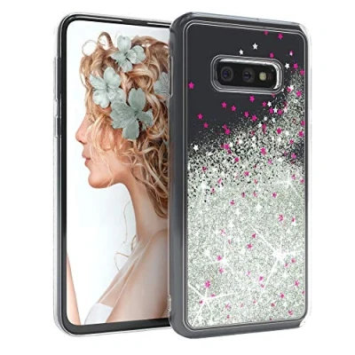 Abbildung von EAZY CASE Hülle kompatibel mit Samsung Galaxy S10e Schutzhülle Flüssig Glitzer, Handyhülle, Schutzhülle, Back Cover Glitter Flüssigkeit, TPU/Silikon, Transparent/Durchsichtig, Silber