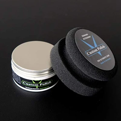 Abbildung von CUSTOM POLISH Micro Polierset 120g Chrompolitur Alu Edelstahl Politur Felgenpolitur + Profi Polierpad Applikator (EINWEG Verpackung)