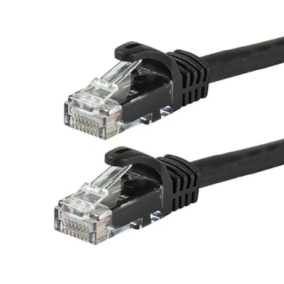 Abbildung von Monoprice Cat6 Ethernet Patchkabel Snagless RJ45, 24 AWG verseilter reiner blanker Kupferdraht, 550 MHz, UTP, 15 m, Schwarz Flexboot Serie