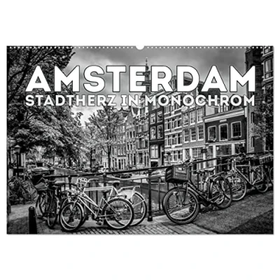 Abbildung von AMSTERDAM Stadtherz in Monochrom (Wandkalender 2025 DIN A2 quer), CALVENDO Monatskalender
