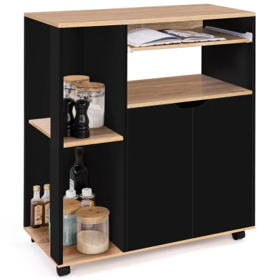 Abbildung von IDMarket Küchenwagen Cosi, Holz, schwarz und Platten in Buche Optik, Länge 76 cm