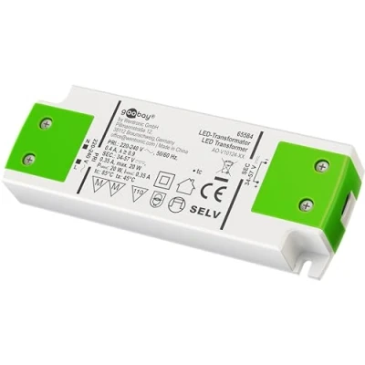 Abbildung von Goobay 65584 LED Trafo 350 mA/20 W/LED Transformator für Konstantstrom/LED Treiber Konstantstromquelle/Transformator Innenbeleuchtung/Netzteil Licht