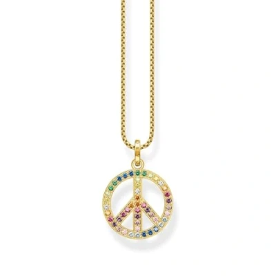 Abbildung von Thomas Sabo Damen Kette mit Anhänger Peace Zeichen bunten Steinen vergoldet, aus 925er Sterlingsilber 750er Gelbgold Vergoldung, Länge 55cm, KE2170 996 7 L55V