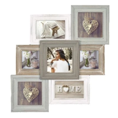 Abbildung von ZEP Airolo Bilderrahmen für mehrere Bilder, Holz, Blanc/Beige/Gris/Brun, 53 x 50 3,5 cm