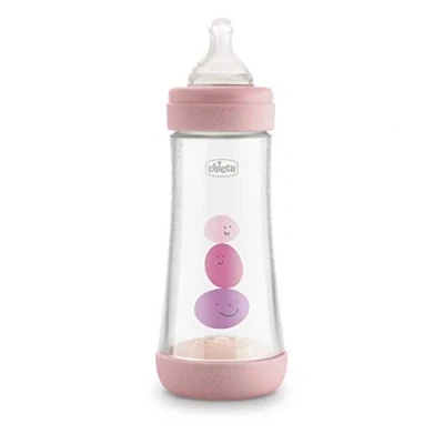 Abbildung von Chicco PERFECT 5 Anti Kolik 300 ml Babyfläschchen, Baby Flasche für Neugeborene mit Schnellem Fluss 4+ Monate Weichem Silikon Sauger, Biofunktionale Babyflasche Intui Flow System, Pink