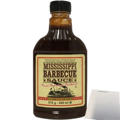 Abbildung von Mississippi Barbecue Sauce Chipotle Pepper Grill (510g Flasche) + usy Block