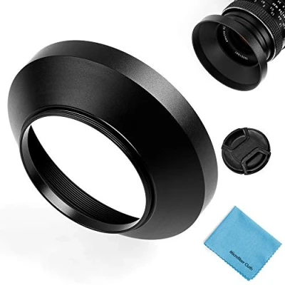 Abbildung von 49mm Weitwinkel Gegenlichtblende, Fotover Universal Metall Sonnenblende Streulichtblende mit Objektivdeckel für Canon Nikon Sony Pentax Olympus Fuji Kamera + Mikrofaser Putztuch