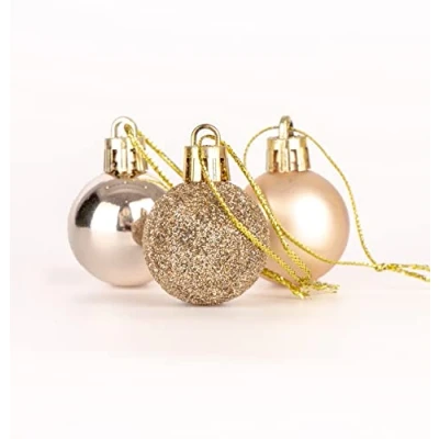 Abbildung von 30 mm/12 Stück Weihnachtskugeln, bruchsicher, Champagner Gold, Weihnachtsbaumschmuck, Kugel, Ornamente, Kugeln, Weihnachtsdekoration, Urlaubsdekoration, glänzend, matt, glitzernd