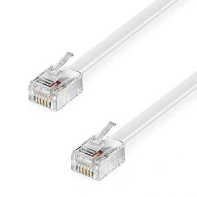 Abbildung von deleyCON 1m Telefonkabel RJ11 Modularkabel 6P4C Westernkabel auf Stecker Flachkabel Telefondose Modem Router Fax ISDN DSL VDSL Internet Weiß