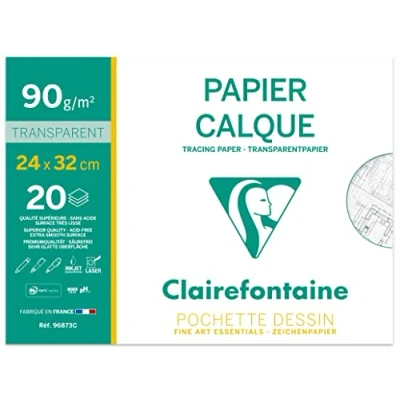 Abbildung von Clairefontaine 96873C Mappe Transparentpapier DIN A4+ 24 x 32 cm, 90g, 20 Blatt, ideal für technische Zeichnen und Entwürfe, 1