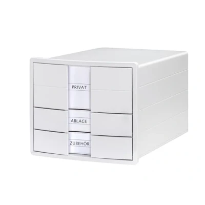 Abbildung von HAN Schubladenbox IMPULS 2.0 mit 3 geschlossenen Schubladen für DIN A4/C4 inkl. Beschriftungsschilder, Unterlagenbox, Boden Auszugsperre, möbelschonende Gummifüße, 1017 12, weiß