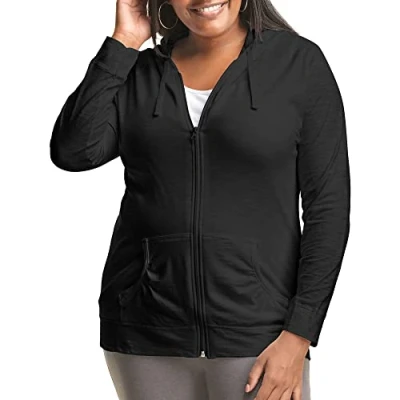 Abbildung von JUST MY SIZE Damen Sweatshirt Übergröße Slub Jersey Full Zip Hoodie T Shirt JMS up für Frauen, Schwarz, 5XL Große Größen