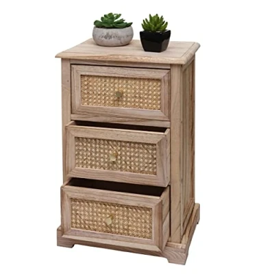 Abbildung von Mendler Kommode HWC K87, Schubladenschrank Schrank, Holz Rattan 63x40x28cm naturfarben