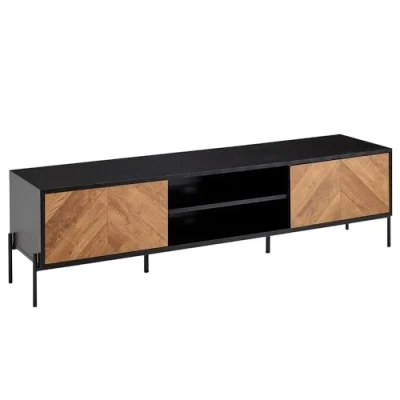 Abbildung von FINEBUY Lowboard FB77738 (Holz Schwarz / Eiche Dekor 163x45x40 cm zwei Türen), TV Kommode Hoch, Schrank Modern, Fernsehtisch
