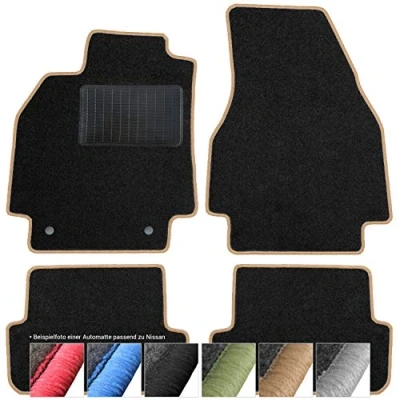 Abbildung von moto MOLTICO Fußmatten Auto Velours Autoteppiche Schwarz Automatten Set 4 teilig passend für Nissan Qashqai I 2007 2012 (Beige Ziernähte)